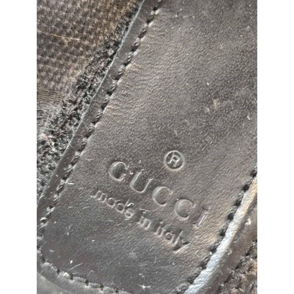 Gucci Shoes Mens Size 7.5 Black Strap Leather Canvas Logo Made In Italy